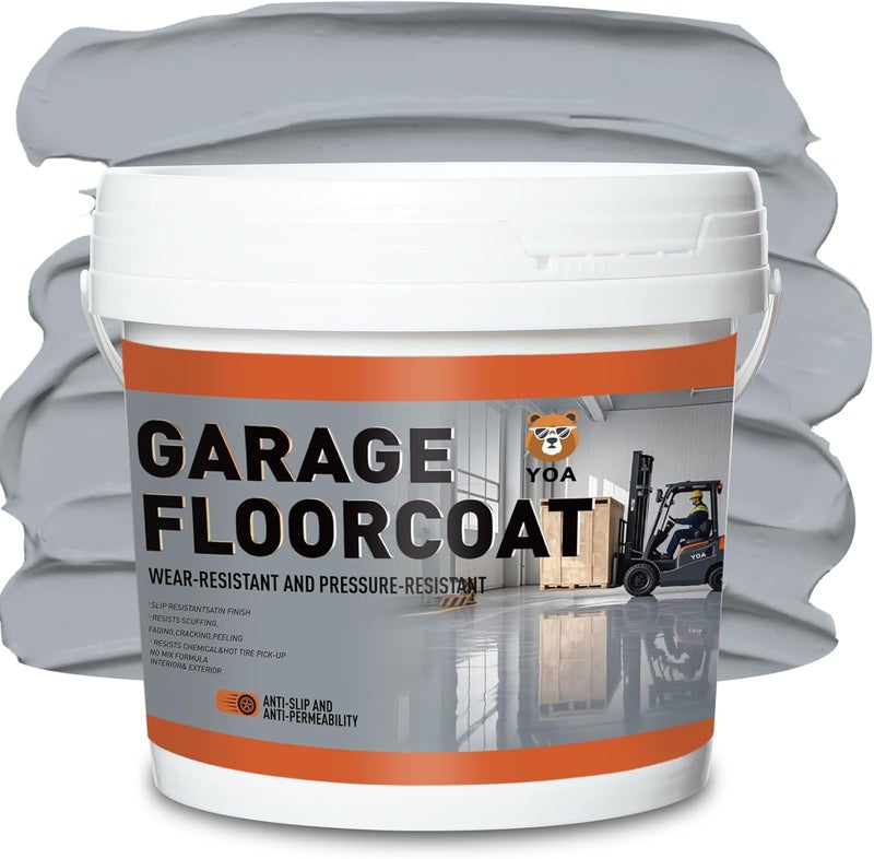YOA Professional Epoxy Floor Coating (1-Gallon), Smoke Gray Acrylic Concrete Paint, Suitable for Indoor, Garage, Basement, Etc. Single Component Formula, Scratch Resistant, Low VOC, Ready to Use - Image 1